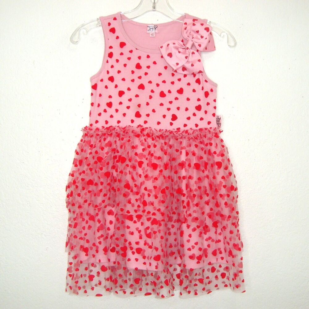 JoJo Siwa Tutu Girls Dress Pink Red Heart Print Tiered Tulle